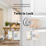 EASILOK E4 (Zinc Alloy)Deadbolt Lock, Silver, Twist to Lock Keyless with Night Latch & Anti-Mislock Button, Security Child Safety Lock