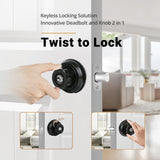 3*E4 EASILOK (Zinc Alloy)Deadbolt Lock, Black, Twist to Lock Keyless with Night Latch & Anti-Mislock Button, Security Child Safety Lock