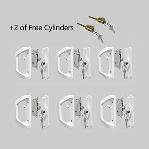 EASILOK A10 Sliding Patio Door Lock(with cylinder), Keyed Alike 6 Packs + 2 of Free Cylinders,  Matte White